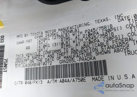 2011 Toyota Tacoma Prerunner V6 z USA, uszkodzony, nr VIN 5TFJU4GNXBX010272